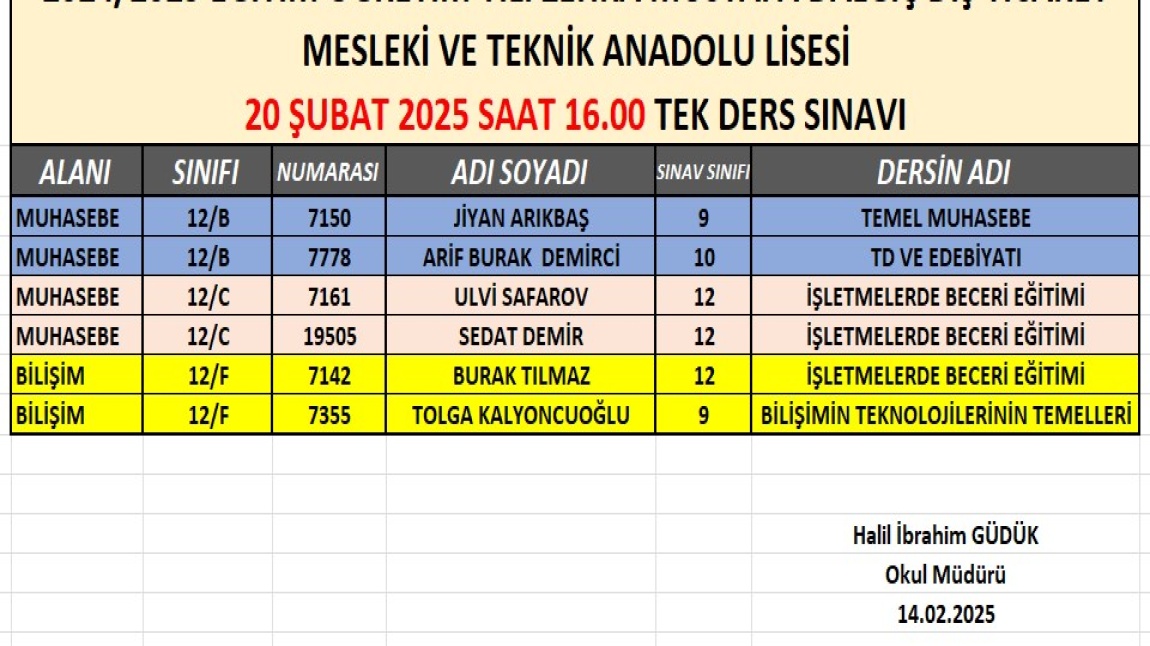 20ŞUBAT2025 TEK DERS SINAVI